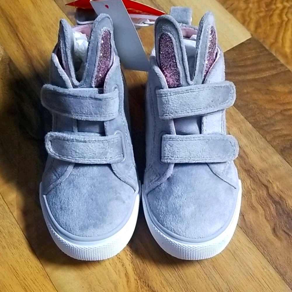 Girls bunny ear velcro sneakers shoes new glitter